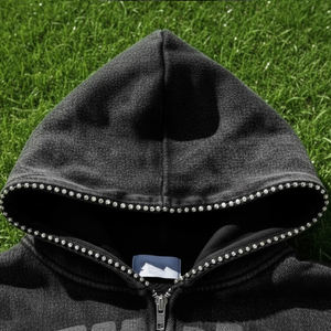 Survêtement personnalisé avec appliques de strass lourds, 100% coton French Terry, sweat à capuche zippé avec strass, survêtement Acid Wish - Product Image 3