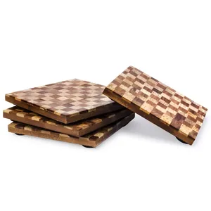 Juego de posavasos de madera de nogal hechos a mano rústicos para bebidas decoración artesanal para uso doméstico y de oficina - Product Image 3