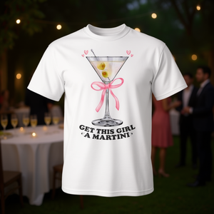 T-shirt Rosa da Ragazza con Fiocco e Design Cocktail Martini Dirty Martini per Promozioni - Product Image 3