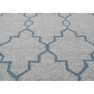 พรมขนสัตว์ทอมือแบบแบน Indusbar Dwrm-162 สีเทาและสีดำ ลายเรขาคณิตสี่เหลี่ยมผืนผ้า ลายทางและลายปะติดปะต่อ สำหรับห้องนั่งเล่นในบ้าน - Product Image 3