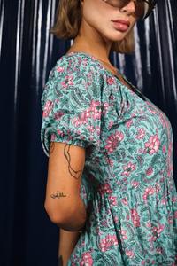 Handmade Beautiful Block Printed Cotton Indian Party and <b>Summer</b> Wear <b>Boho</b> <b>Dress</b> for Women for Honeymoon-on Sale! - Product Image 3