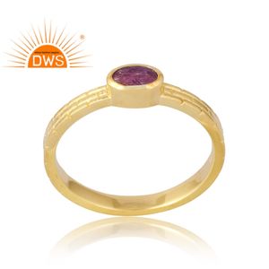 Latest Selling 925 Sterling <b>Silver</b> 18K Gold <b>Plated</b> Natural Ruby Gemstone Ring Demi Fine Jewelry Manufacturer - Product Image 1