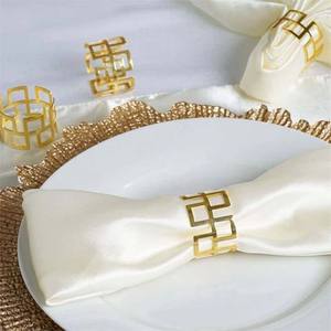 Lumière européenne luxe plaqué or rond de serviette cuisine mariage restaurant gaufré feuille design vaisselle rond de serviette - Product Image 5
