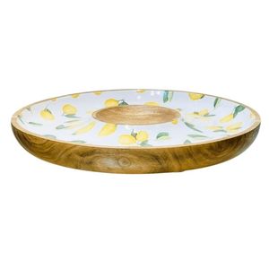 Bandeja de inmersión y astillas de madera de acacia con estampado de limón, cuenco central de cerámica, plato para servir, bandeja decorativa de madera para aperitivos con diseño de limón - Product Image 1