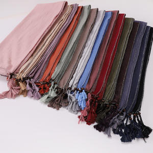 Hijabs islamiques brillants couleurs unies fil flammé gland femmes Kashka écharpe nouveau prêt à s'adapter Hijab pour femmes d'âge <span class=keywords><strong>moyen</strong></span> - Product Image 5