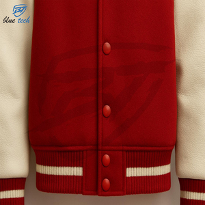 High Quality Canvas Stand Collar Cow Skin Bomber Varsity <b>Jackets</b> Windproof Custom Embroidered Logo Streetwear - Product Image 4