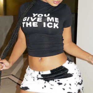 Summer Streetwear New Street Casual Leopard Print Letter Short Sleeved T-Shirt Crop Top for Women - Product Image 1