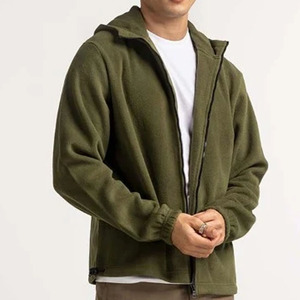 Sweat à capuche en polaire de coton pour hommes hiver lourd 100% coton polaire solide conception doublure Streetwear zip-up - Product Image 3