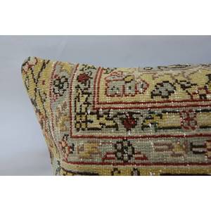 Oreiller en laine Patchwork Kilim bohème beige Coussin décoratif de luxe 16x48 pouces avec literie en soie tissée à imprimé floral vintage - Product Image 2
