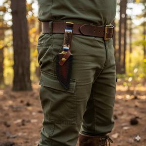 Cuchillo de Caza y Camping de Acero de Damasco Hecho a Mano, Personalizable, con Mango de Cuerno de Ciervo, Hoja Fija, Funda de Cuero, OEM - Product Image 4