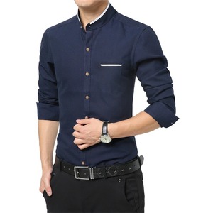 Camisa de manga larga ajustada informal para hombre de la mejor calidad, camisas informales de negocios teñidas de hilo transpirable con cuello mandarín para otoño - Product Image 4