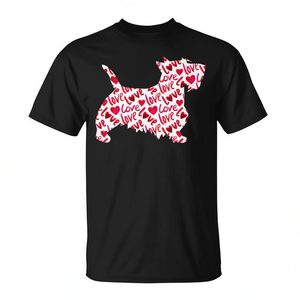 T-shirt unisexe noir pour adulte, col rond, manches courtes, impression numérique, Scottie Scottish Terrier Heart Dog, Saint-Valentin - Product Image 2