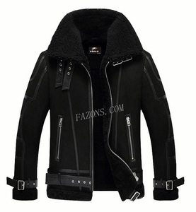 Fashion Shearling <b>Fur</b> Biker Sheepskin Leather Jacket Aviator B3 Bomber Flying Style Casual <b>Fur</b> Sherpa Coat Jacket Wholesale OEM - Product Image 5