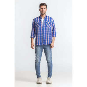 Blue <b>Pink</b> Checkered Casual <b>Shirt</b> 100% Cotton Poplin Chambray Linen Woven Fabric Striped Classic Breathable Formal MN-CS-SS24-107 - Product Image 1
