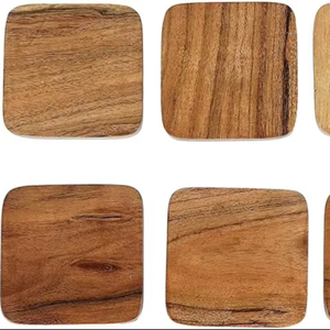 Posavasos cuadrados de epoxi de madera con monograma de madera natural grabable con diseño clásico Precio bajo ecológico por HF CRAFTS - Product Image 1