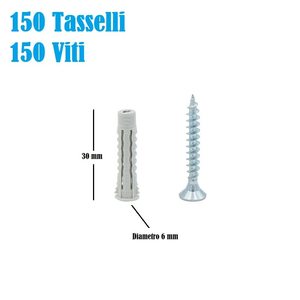 Viti e tappi da parete di fissaggio fai da te professionali 150 pezzi Nylon/acciaio 6x30mm 6x30mm - Product Image 2
