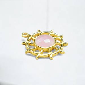 Colgante de moda con abalorio chapado en oro de piedras preciosas de cuarzo Aqua redondo-Joyería de abalorios de plata 925-Pieza de joyería al por mayor - Product Image 4