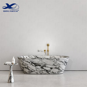 Petite baignoire moderne autoportante profonde en marbre arabescato Baignoire autoportante en marbre pour bébé adulte Baignoires rondes de trempage - Product Image 4