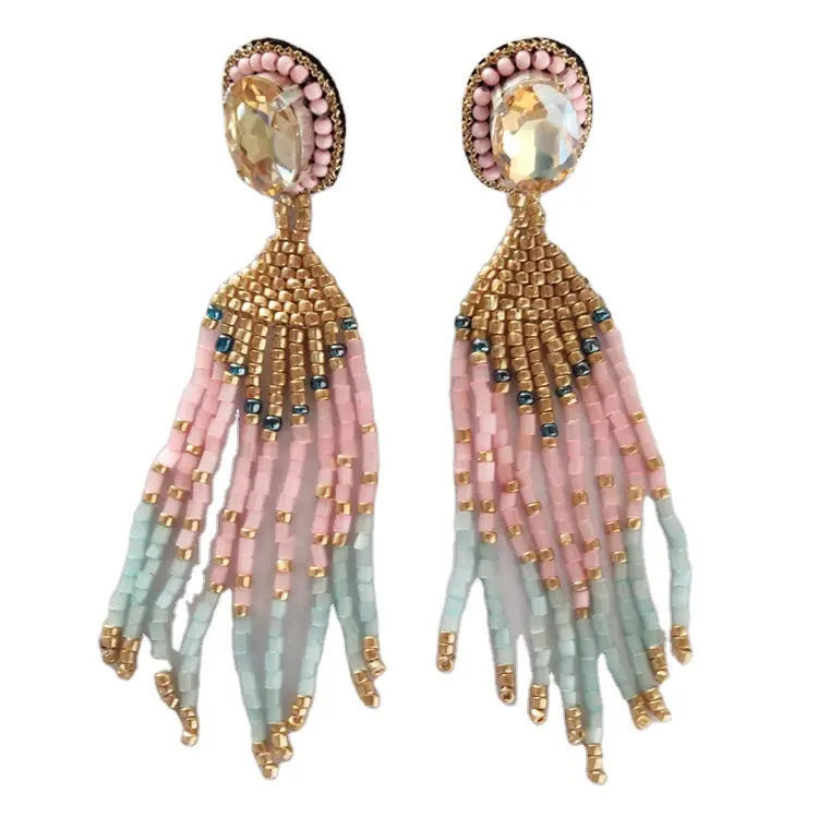 Exclusive Collection Stones and Beads Made Evening Party Wear Women's Fringe Drop Earrings from Indian Manufacturer