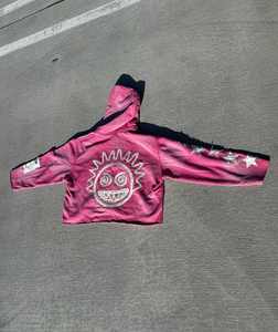 Ropa de calle personalizada, parche bordado desgastado de peso pesado, Sudadera con capucha recortada con cremallera cuadrada lavada con ácido de Terry francés para hombres - Product Image 3