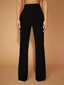 Pantalon de tailleur pour femme à prix raisonnable, printemps-été, uni, évasé, taille haute, respirant, séchage rapide, grande taille, boutonné, léger - Product Image 5