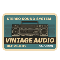 Panneau décoratif mural vintage en aluminium style Art Déco, système audio stéréo rétro Boombox, ambiance années 80, découpé et gaufré, pour mariage et anniversaire