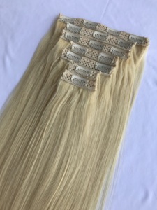 Top Premium Quality 18 ''Rubio Recto 7 Set Clip Extensiones Raw Cambodian Cutícula Alineada Humano Venta al por mayor Lista de precios Proveedor - Product Image 3