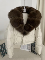 Nouvelle mode manteau bouffant moelleux d'hiver pour femmes col en fourrure de renard chaud vers le bas veste courte Parka imperméable