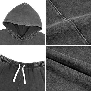 OEM personalizado de los hombres de rizo 100% de algodón casual lavado vintage con capucha de dos piezas conjunto de pantalones cortos de verano con capucha conjuntos de secado rápido - Product Image 3