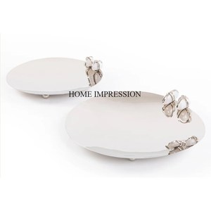 Bandeja de forma redonda hecha de metal de Calidad exclusiva con cubierta de bandeja de cúpula de vidrio transparente Bandeja de servicio de metal para hotel y restaurante - Product Image 2