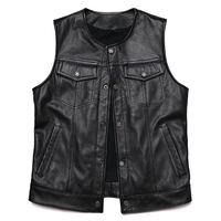 Gilet de moto en cuir véritable et toile pour homme, tendance, respirant, couleur noire unie, veste sans manches pour motard