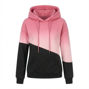 Custom Logo Women's Stylish Patchwork Hoodies Two Tone Color Block Streetwear Pullover Oversized Drop Shoulder Fleece Hoodies - Product Image 4