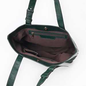 Sac à main fourre-tout en cuir véritable perforé vert forêt sacs fourre-tout pour dames résistants à l'eau à la mode avec velours côtelé PU - Product Image 1