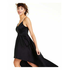 Abito lungo da ragazza B Darlin Junior in raso nero, modello A-Line con spalline sottili, scollo a V e vita impero, taglia 11/12 - Product Image 3