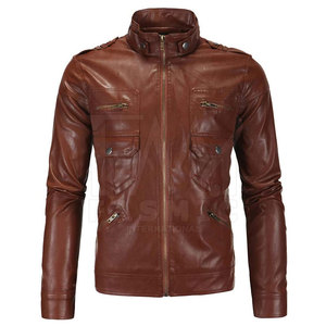 Best Selling Men's Cow Skin Leather Jacket <b>Stand</b> Collar High Street Style Waterproof Windproof Customizable for Winter Outdoor - Product Image 1