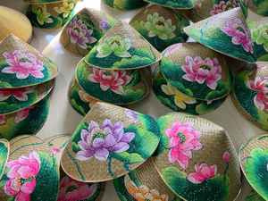 Sombrero en feuille de palmier naturel du Vietnam, fabriqué à partir de fibres végétales, rayé, décontracté, pour voyage, unisexe, décoration culturelle - Product Image 3