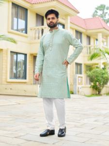 Rayonne Premium attrayante avec broderie de paillettes Travail Hommes Kurta Pyjama Fabricant et fournisseur de l'Inde au taux le plus bas - Product Image 2