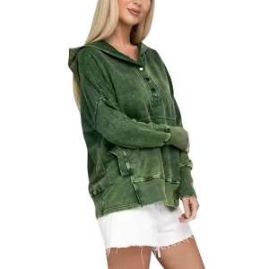 Fabricant de vêtements vente en gros personnalisé 430 Gsm 100% coton Vintage sweats à capuche lavés à l'acide pour les femmes - Product Image 4