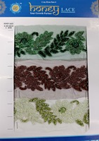 Dentelle de mariage élégante et écologique en tulle brodé floral coloré avec perles et résille, motif dentelle miel