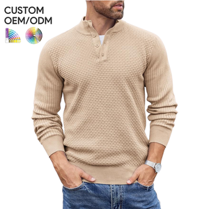 Suéter de Punto con Botones de Algodón Orgánico de Color Sólido a la Moda, Antiencogimiento, Antiarrugas, para Hombre, Invierno, Nuevo, Informal, Cálido - Product Image 1