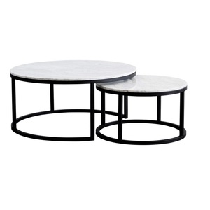 Juego de 2 mesas de centro de nuevo diseño, juego de mesa central con acabado negro, mesa de té moderna de estilo único con tapa de mármol - Product Image 1