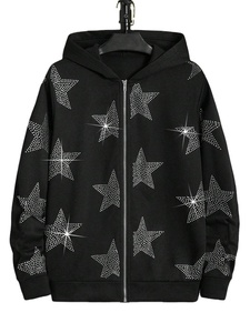 Fabulous Oversized <b>Pullover</b> Hoodie for <b>Men</b> and Women Fall Trend with Rhinestone and Letters Print Winter Logo Customization - Product Image 2