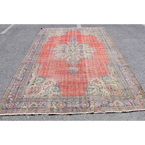 Alfombra de lana Vintage rojo y Beige, área grande, alfombra de felpa de 7,1X10,2 pies, diseño de retazos Rectangular clásico de 10mm para pasillo de látex - Product Image 1