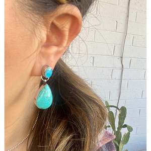 Navajo Handmade Royston Turquoise & Sterling Silver Drop <b>Earrings</b> <b>Post</b> Dangle Water Drop Design - Product Image 2