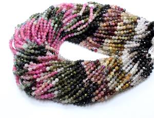 Perles facettées multi-tourmalines, perles de forme ronde, pierres précieuses naturelles multi-tourmalines, perles de 3 mm environ. 13'' Pouces - Product Image 1
