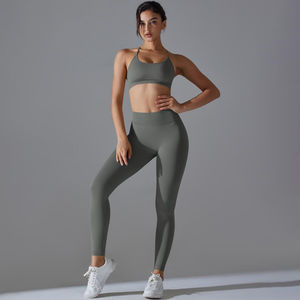 Conjunto Deportivo de Dos Piezas para Mujer, Top Corto con Tirantes Cruzados y Cuello Redondo, Leggings para Yoga y Entrenamiento, Ligero - Product Image 3