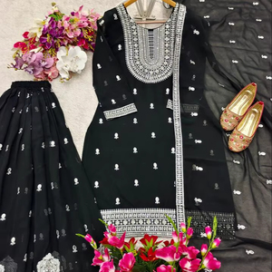 New Fox Totalmente cosido Georgette Top-Sarara y Dupatta Set Ropa india y paquistaní lista para usar para ocasiones de fiesta - Product Image 1