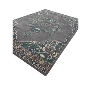 พรมขนสัตว์ทอมือสีเทาดำ Kasbah รุ่น Tra-14487 ลายเมดัลเลียนทอแบบเรียบ พรมปูพื้นห้องนอนรูปสี่เหลี่ยมผืนผ้า พรมปูพื้นห้อง - Product Image 2
