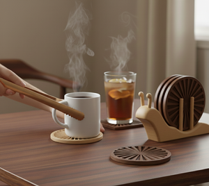 Sous-verre en bois naturel de qualité supérieure, design escargot, fait à la main, protection de table rustique, aux prix les plus bas - Product Image 2