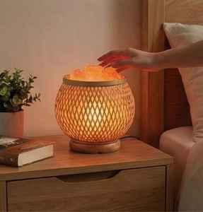 Lampe en sel de l'Himalaya fait à la main, panier en bambou naturel, purificateur d'air pour une ambiance apaisante, veilleuse pour la maison - Product Image 5